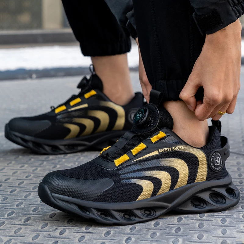 Nouvelle chaussure de sécurité avec bouton rotatif - Black and Gold